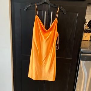 NWOT Alice + Olivia orange mini slip cowl neck dress